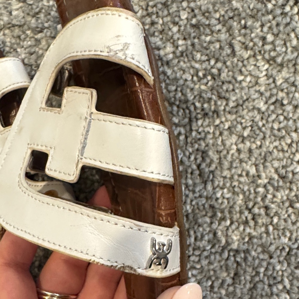 Sam Edelman White Leather Slide Sandals with Brown Footbed - Picture 4 of 4